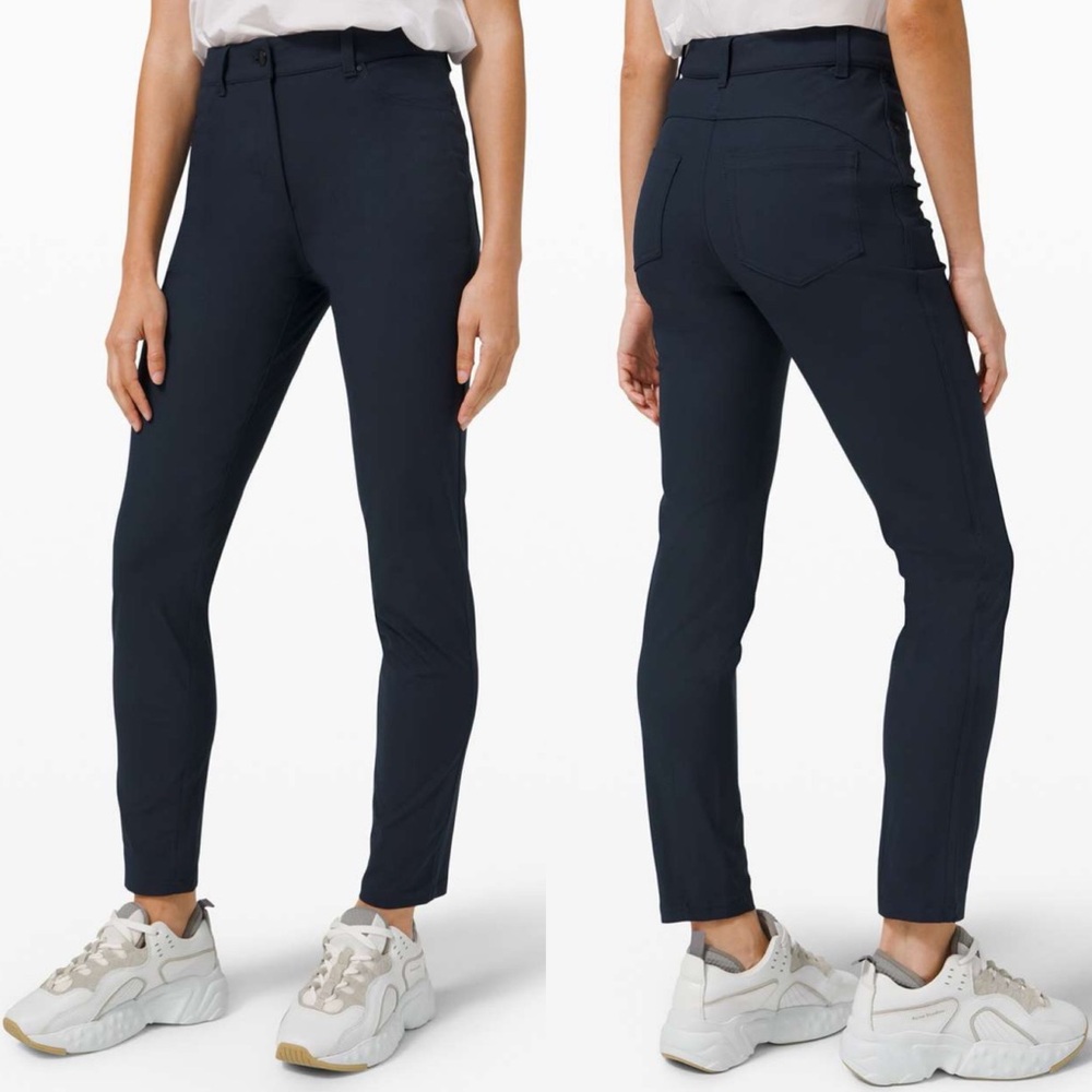 Lululemon City‎ Sleek 5 Pocket Pants Navy Blue Womens Size 2 Reflective LW5CPNS